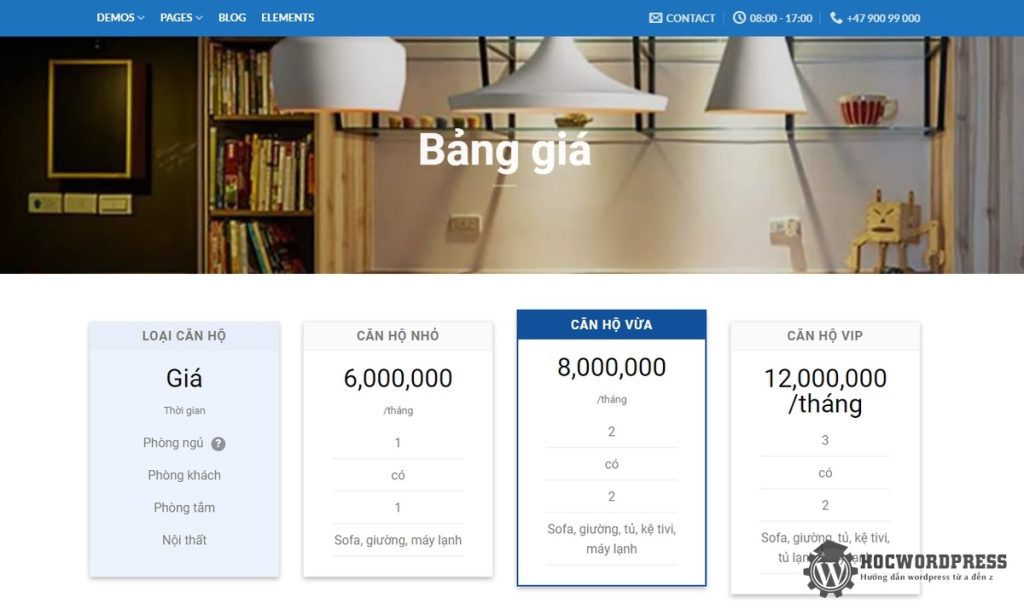 Tạo bảng giá trong Wordpress với Flatsome