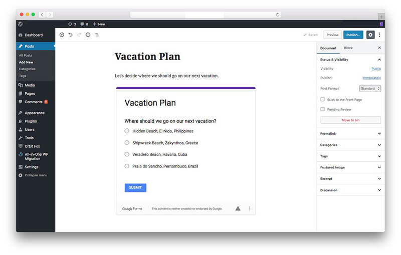 google form insert guide