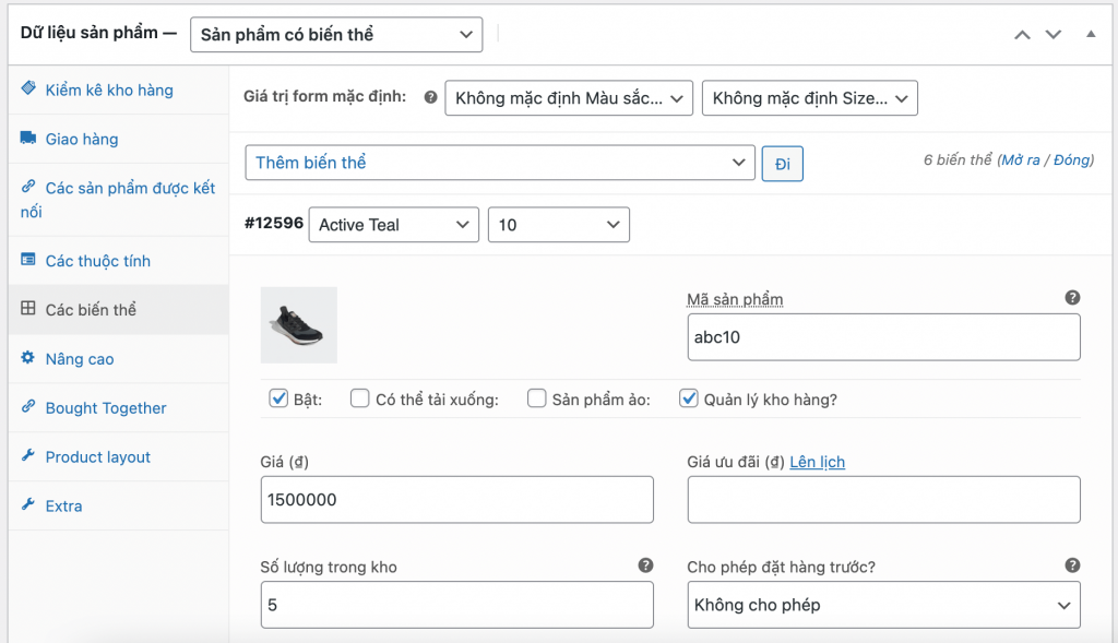 Publish products using Variation Swatches for WooCommerce Flatsome