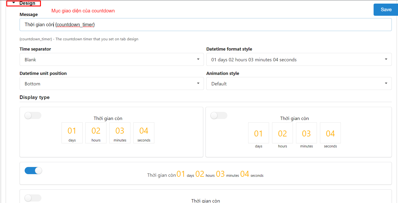 Product countdown design section