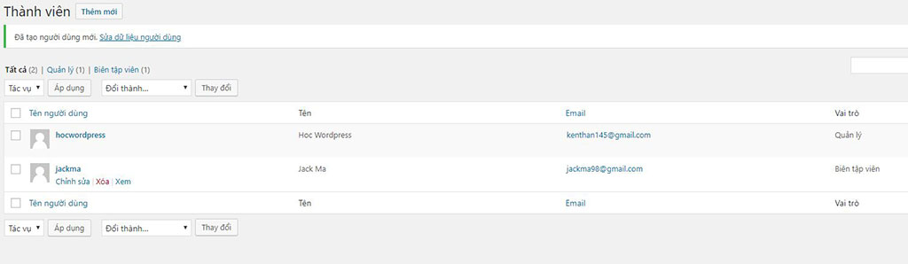 Member management interface in WordPress