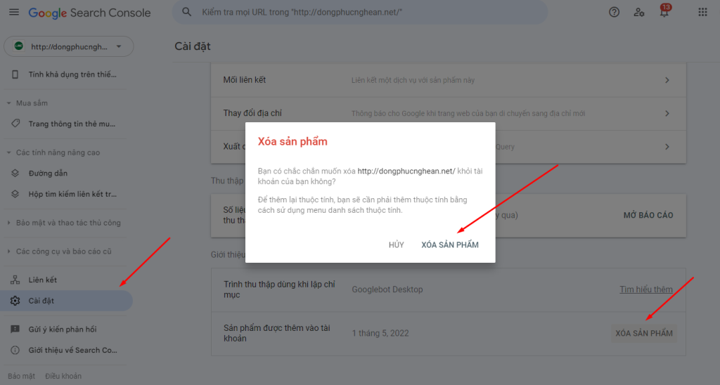 Hướng dẫn gỡ tên miền ra khỏi Google search console -