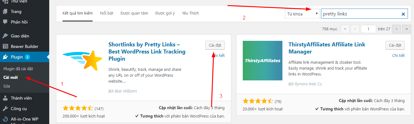 Install and activate Pretty Links